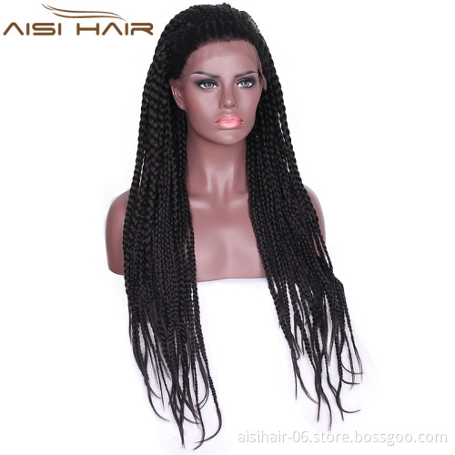 Aisi Hair Heat Resistant Black Color Glueless Lace Front Wig Long Straight Braid Box Lace Front Wigs For Black Women